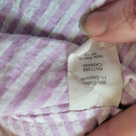 J.Crew Womens XL Striped Lavender & White Button-Up Cotton Shirt With Pocket - Picture 5 of 7